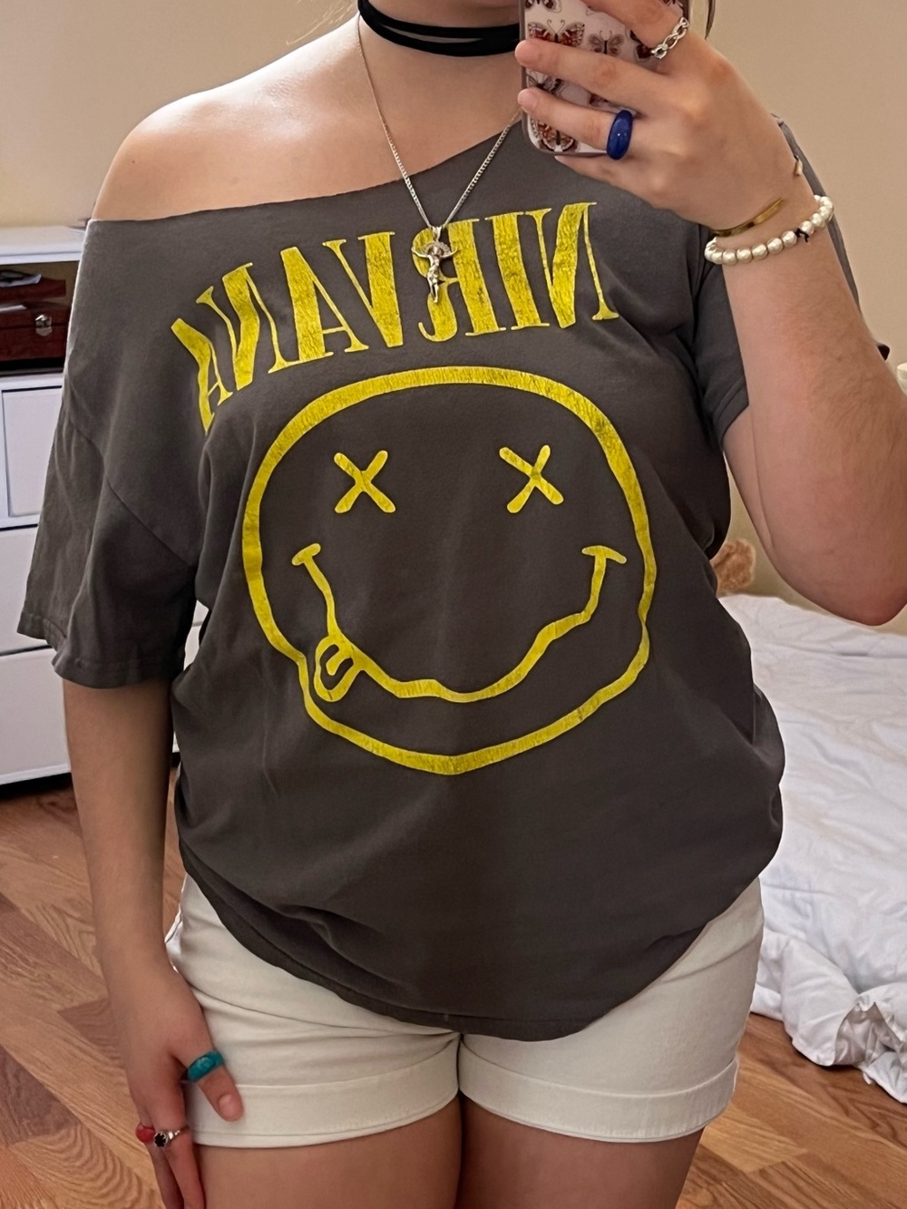 Off the Shoulder Band Tee Nirvana
